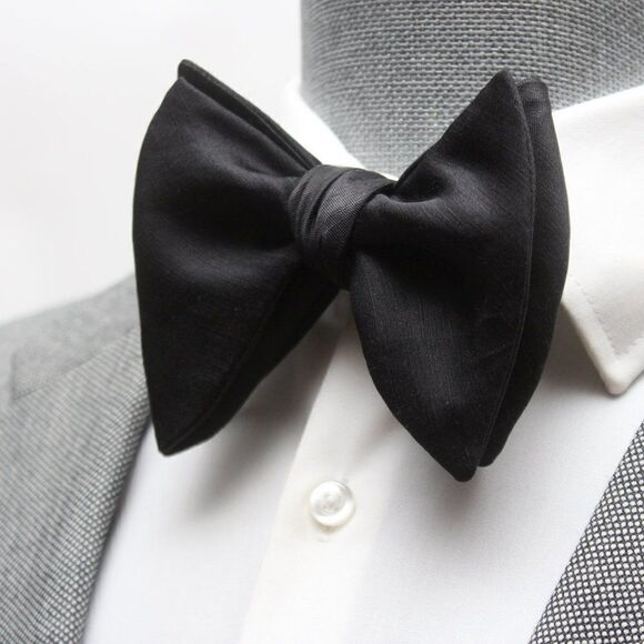 Men's Self tied Bow Tie Black Big Butterfly Bow tie Silk Linen Pin Strip… - Picture 3 of 11